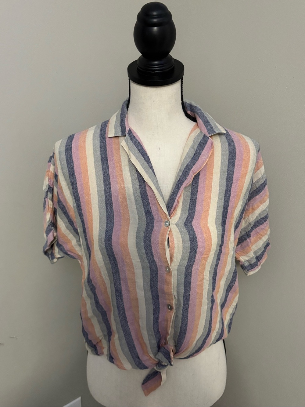 Rails Pastel Multi-Stripe Button Tie-Front Shirt